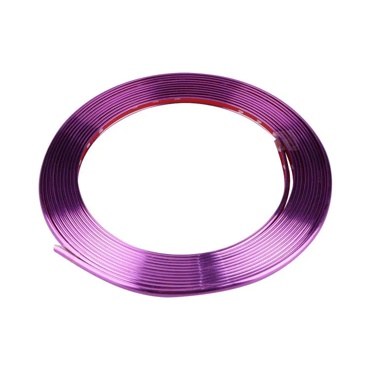 Galvanised purple PVC wheel hub trim protection strip on car alloy wheel