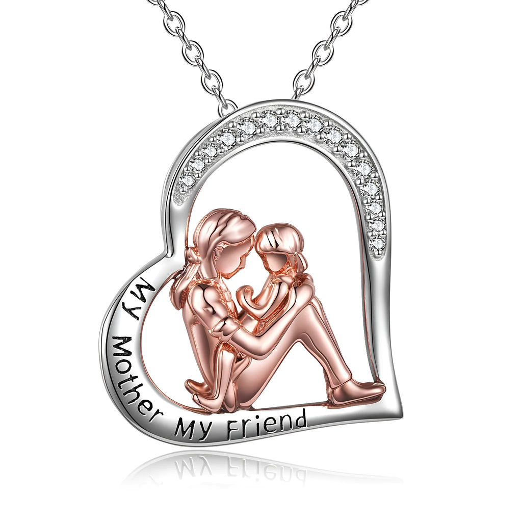 925 sterling silver heart pendant necklace engraved with My Mother My Friend