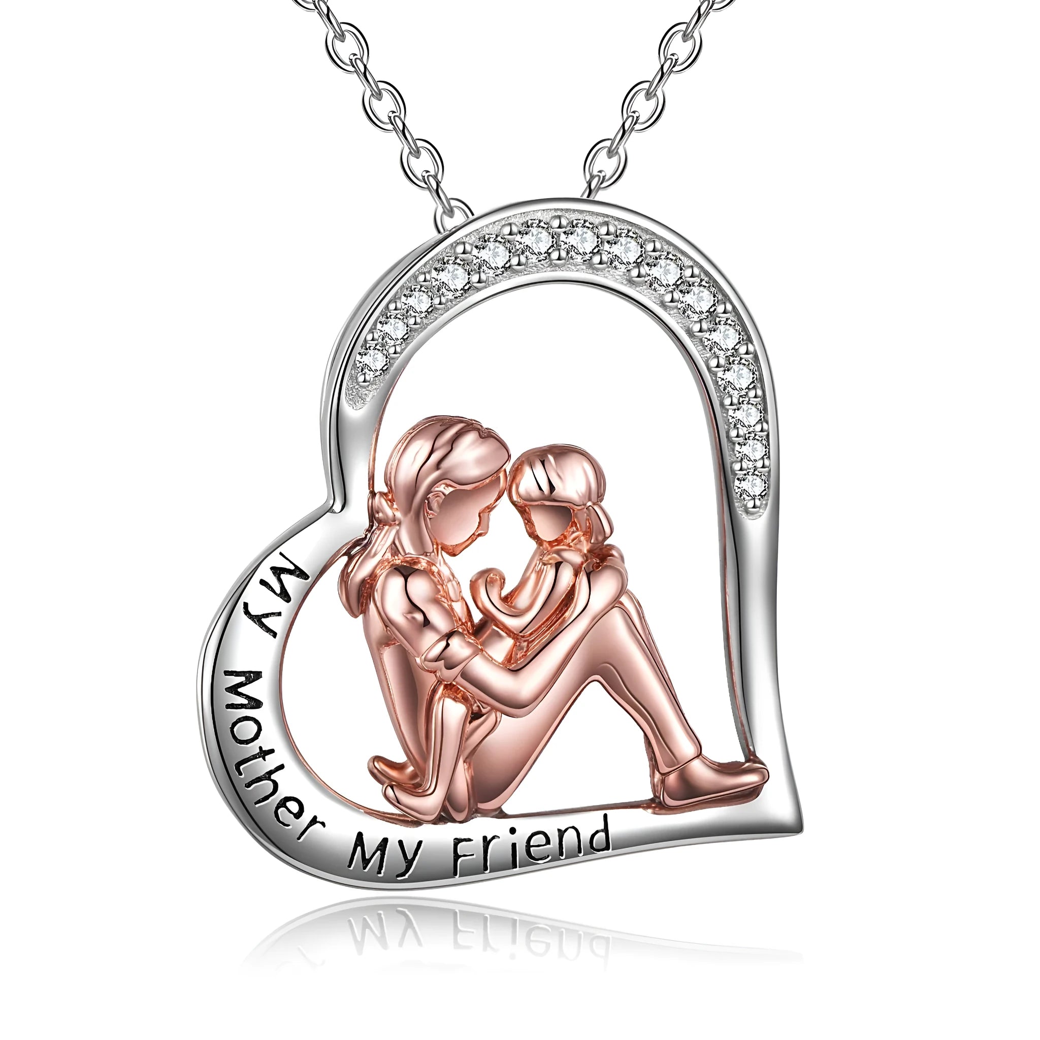 925 sterling silver heart pendant necklace engraved with My Mother My Friend
