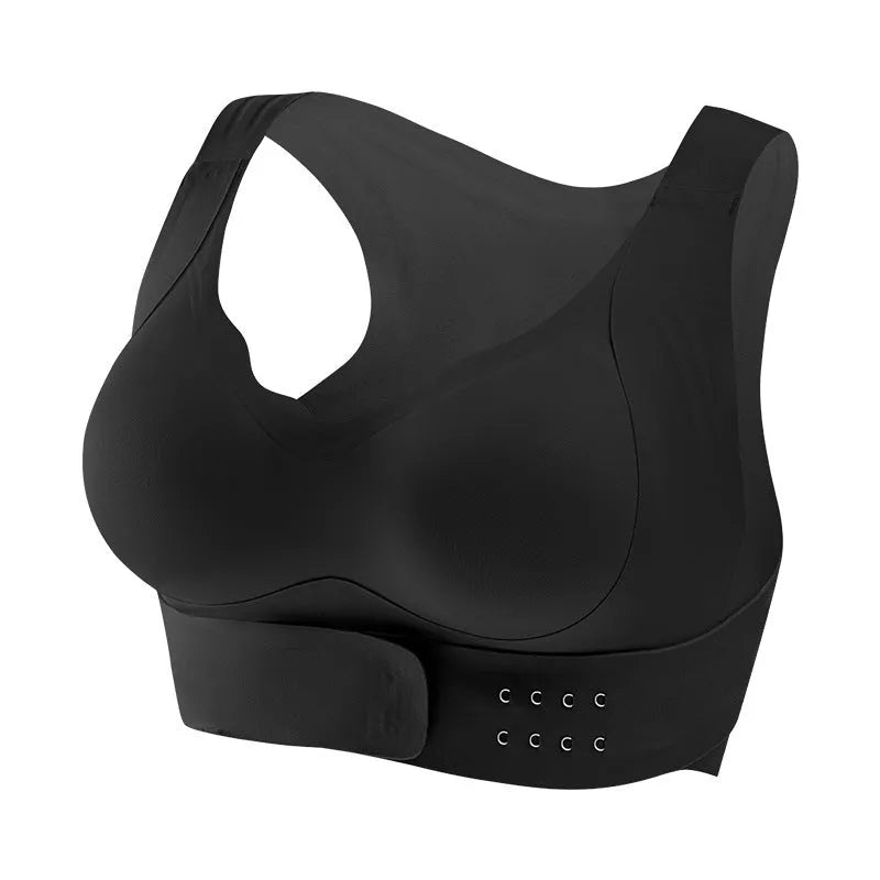 Women's front buckle yoga shaping bra in three colours with fixed double straps and 3/4 cup design