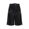 Men's black loose cropped trousers showing double waistband and washed stitching detail