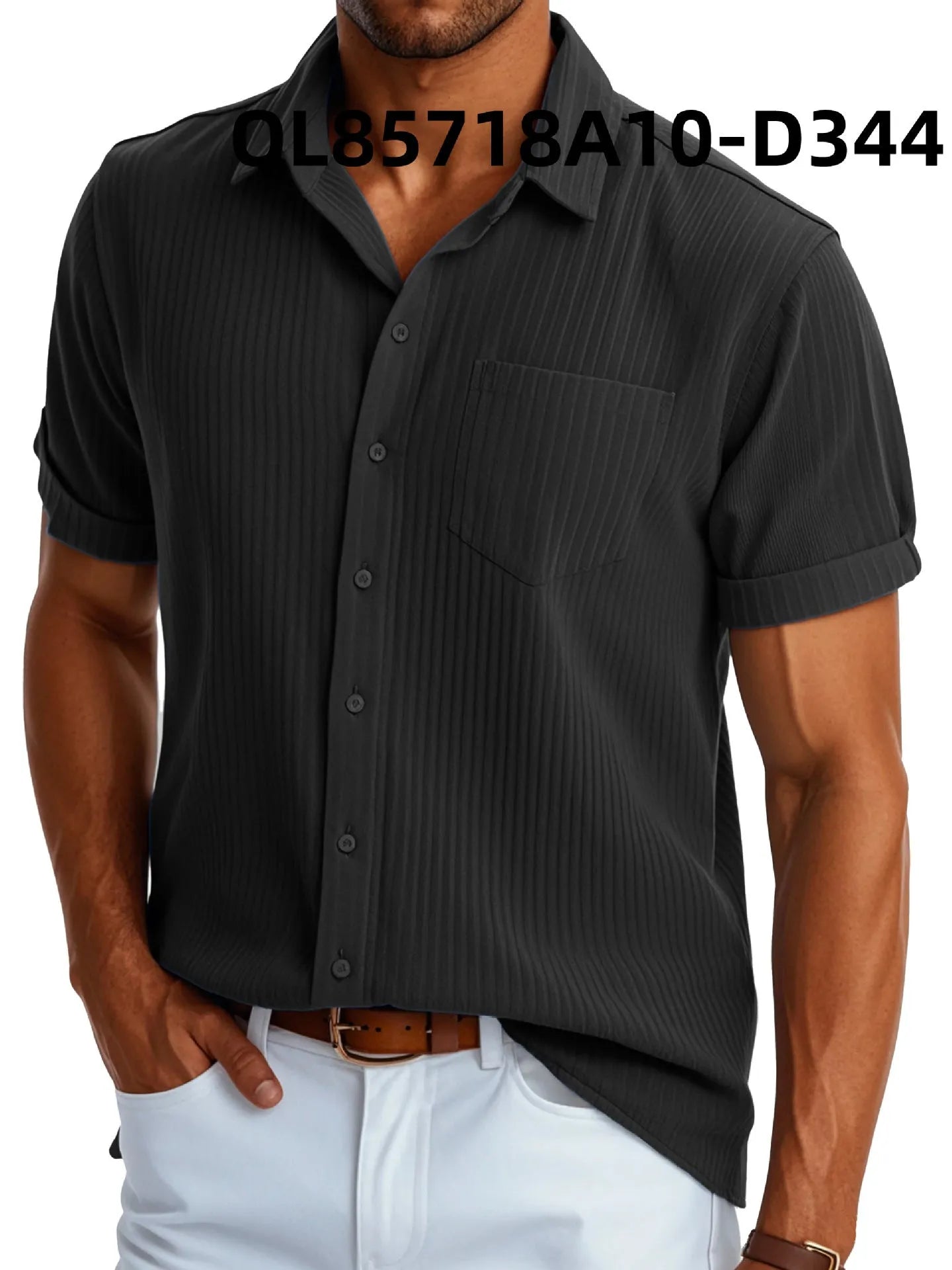Men's loose fit printed polyester casual shirt with short sleeves and lapel