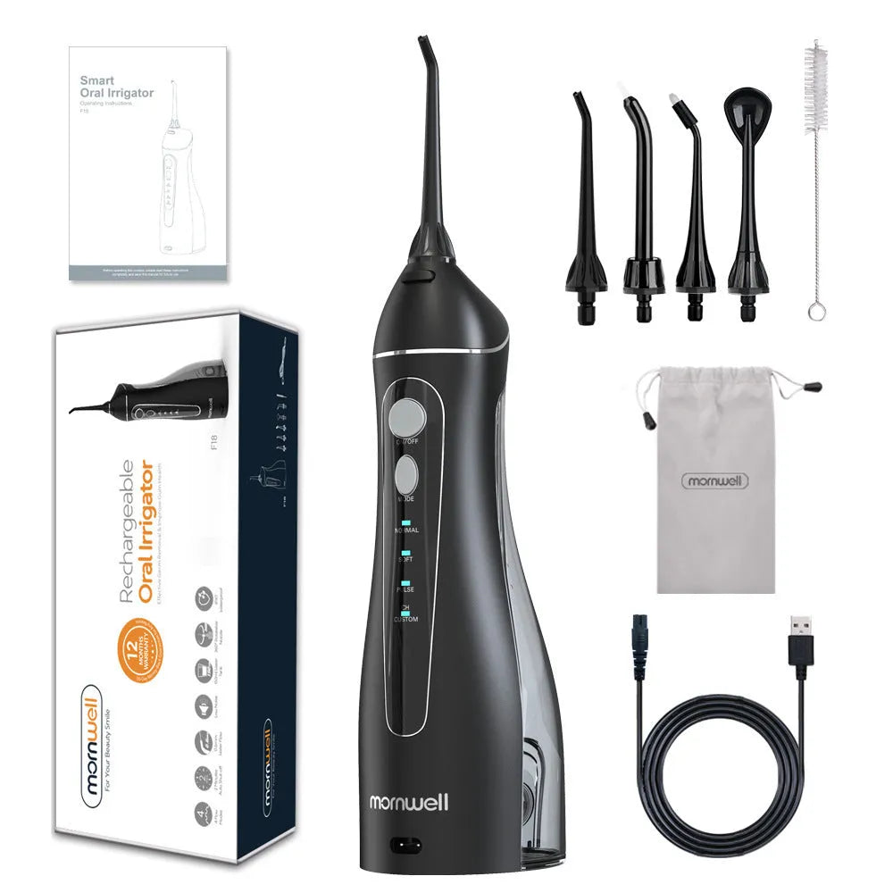 Black portable oral irrigator water flosser with smart water pick design for adult home dental care