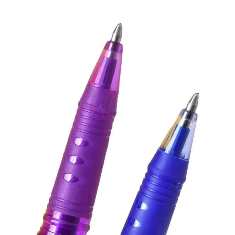 Heat-erasable gel pen set with multiple colours showing plastic shell and stainless steel nib options.