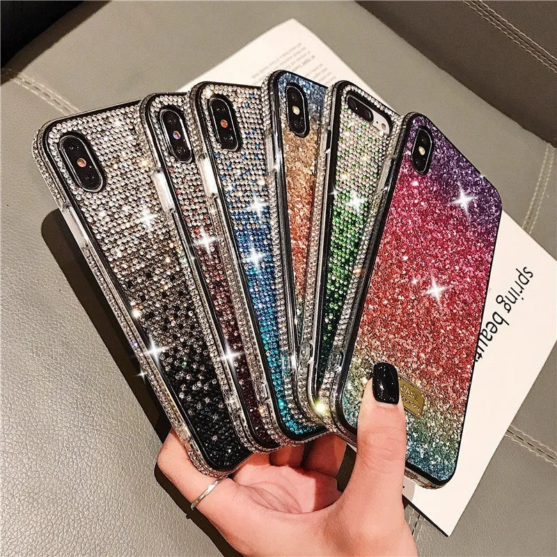 Gradient edge drill phone case with rhinestones for Apple iPhone 16 Pro Max in gradient 1 colour