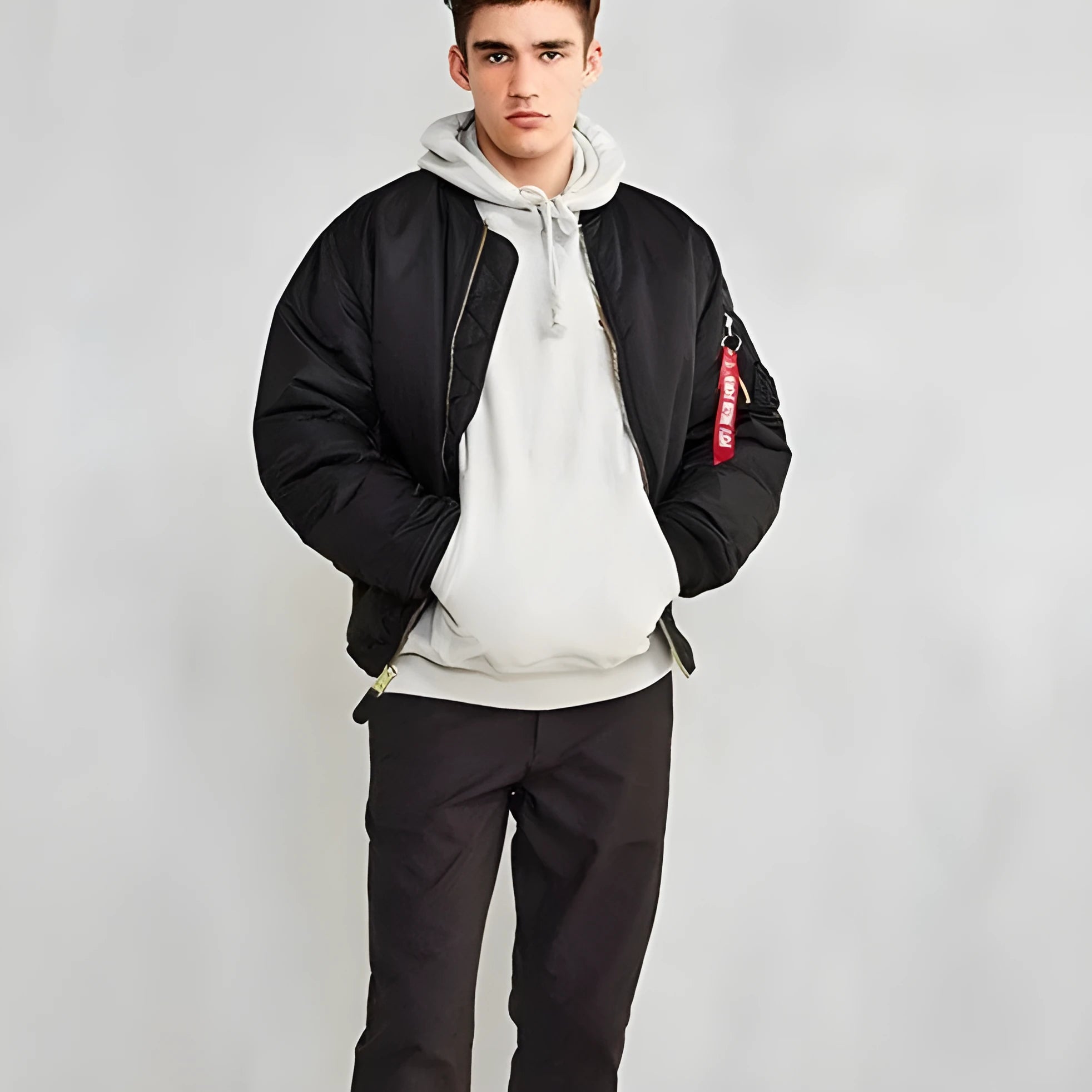 Men's army green cotton-padded pilot jacket with loose fit and double-sided wear-resistant nylon construction