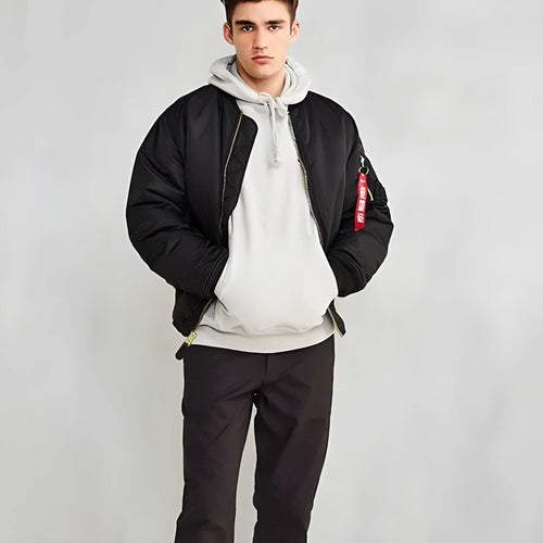 Men's army green cotton-padded pilot jacket with loose fit and double-sided wear-resistant nylon construction