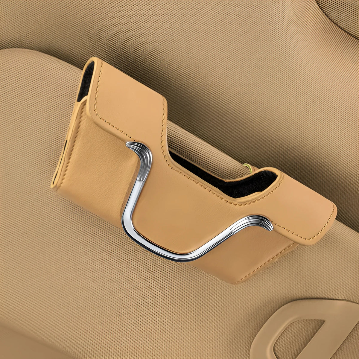 Car glasses case sun visor storage box in canvas measuring 8cm x 17.5cm, available in beige, black, brown, and red