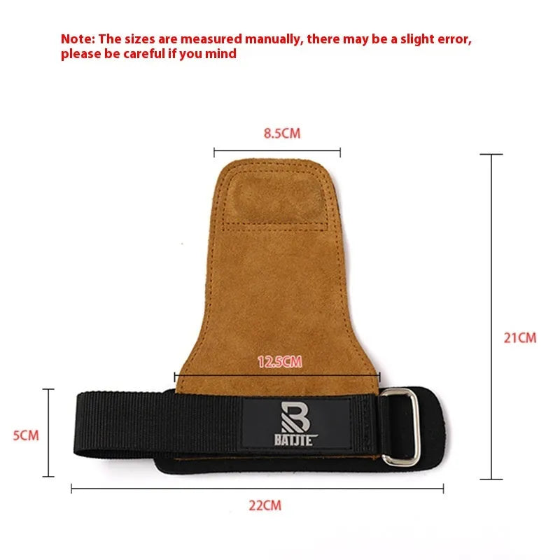 A pair of brown fitness wrist protector bands for pull-up and horizontal bar training.