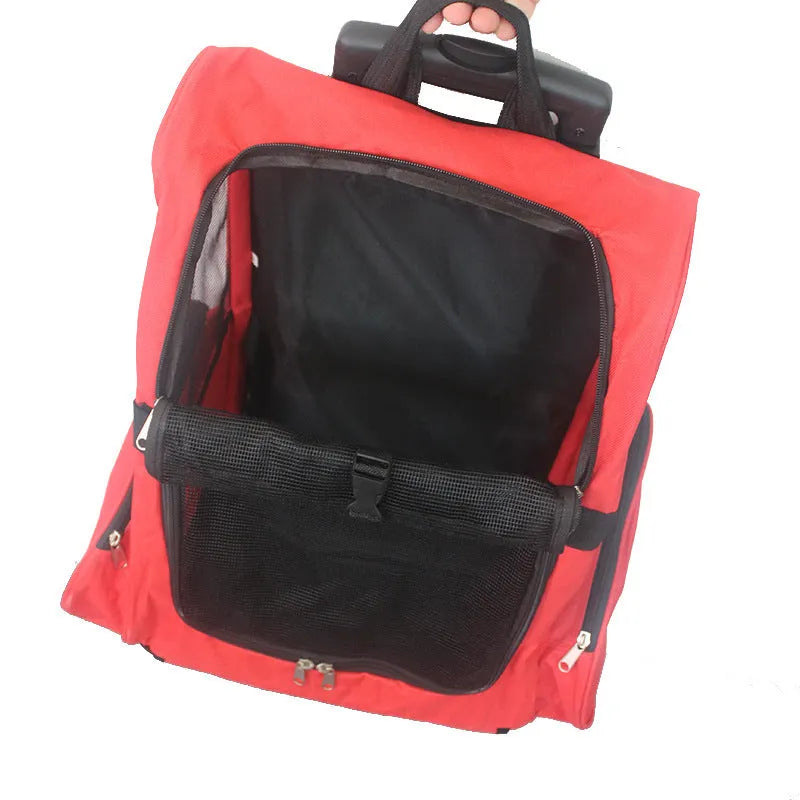 Foldable pet rucksack in 600D Oxford cloth 40-litre capacity for dogs and cats red and sapphire blue