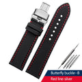 Tiansuo Haixing men's nylon canvas watch band in orange line black with needle buckle, 22mm width