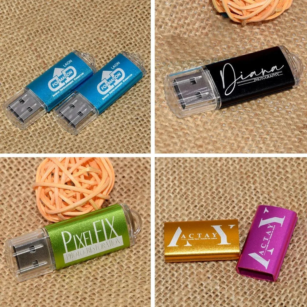 Purple metal USB 2.0 flash drive with compact rectangular shape on plain background