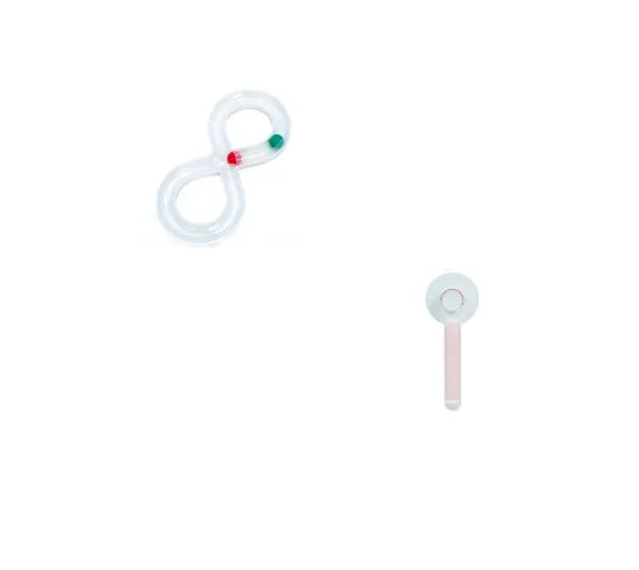 Cat toy turntable with interactive track ball dish, white and blue plastic, 50x24x5.5cm