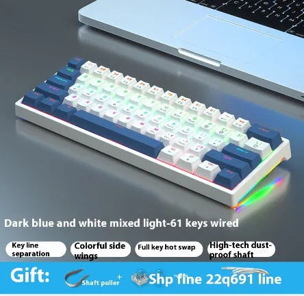 61-key compact mechanical keyboard with hot-swappable switches and bluish-black black tea shaft