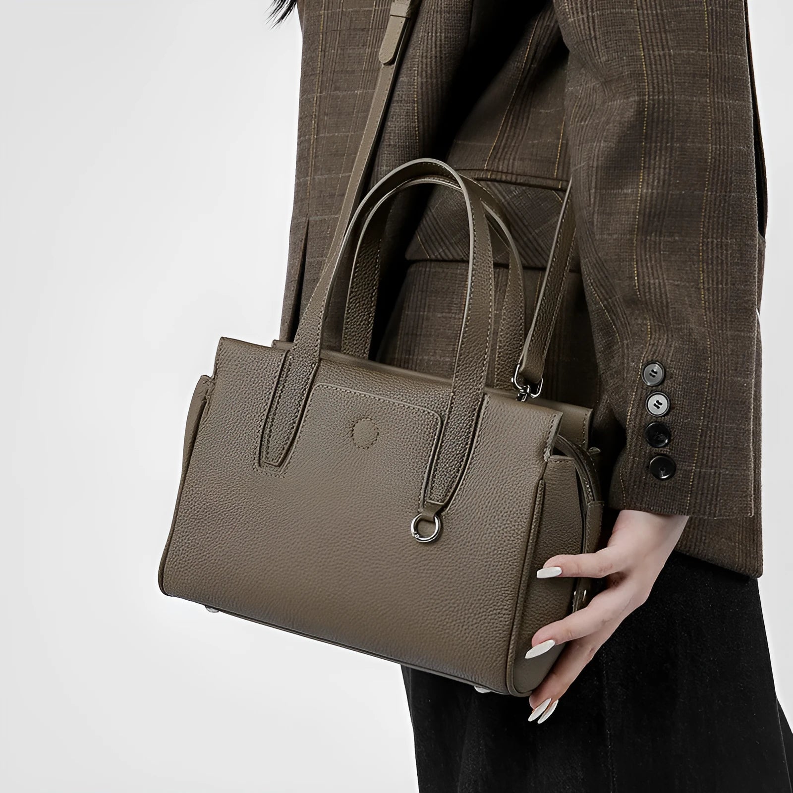 Genuine leather crossbody bag in horizontal square design with single shoulder strap