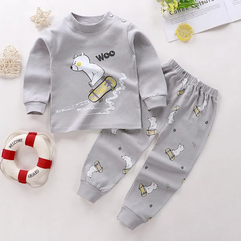 Children's Suit Pure Cotton Baby Clothes Warm Loungewear Autumn Clothes Two-Piece Set with Cartoon Pattern Moisture-Absorbing Cotton Fabric for Spring and Autumn Neutral Toddler Pyjamas or Casual Wear