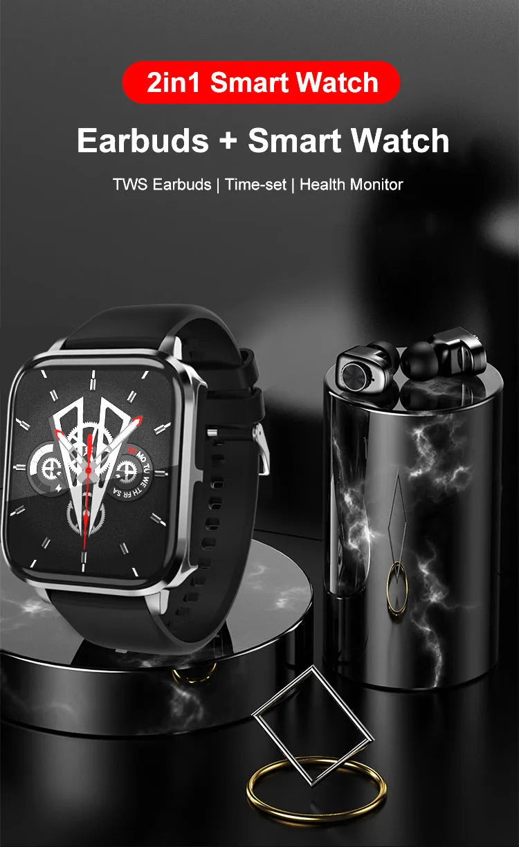Two-in-one Bluetooth headset call smart watch with heart rate and blood pressure monitoring in black