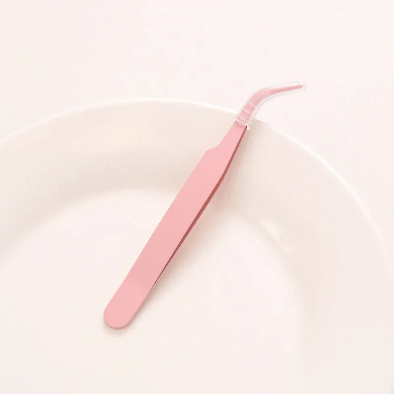 DIY colour pointed elbow eyelash tweezers in pink blue purple for makeup tool
