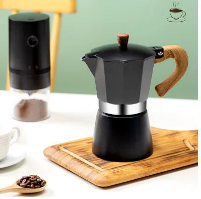 Italian style aluminium mocha coffee pot set with long handle in black, blue, red and white colours 150ml and 300ml