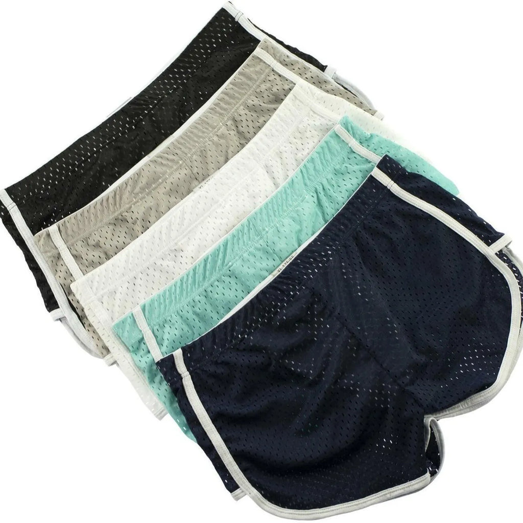 Men's black three-point boxer shorts made from a knitted cotton and nylon blend on a plain background.