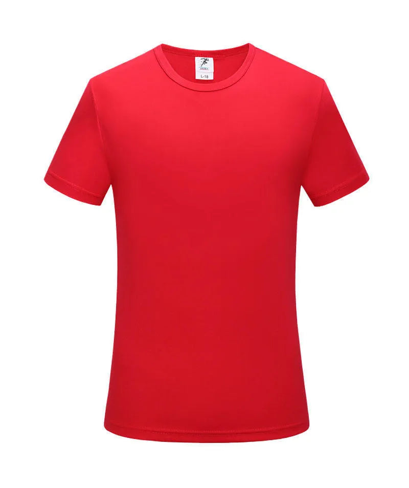 Short-sleeved slim fit round neck T-shirt in a bright colour on a hanger