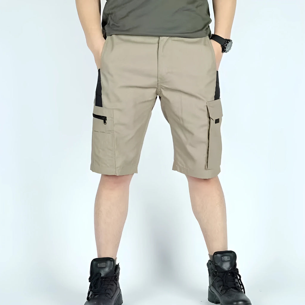 Beetle elastic waist camouflage shorts shown in multiple colours including dark night and CP camo patterns.