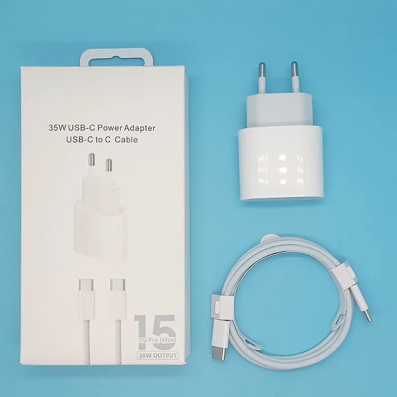 PD20W direct charge mobile phone charger with USB port and choice of US or European plug.