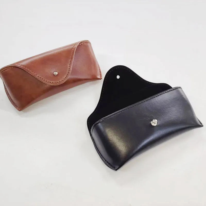 Leather glasses case for sunglasses storage in black, brown, and navy blue