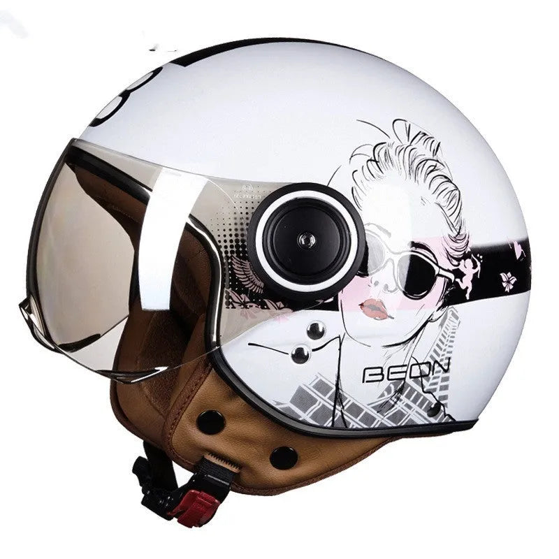 Retro style half helmet for battery cars in bright two-tone colour with lightweight ABS construction
