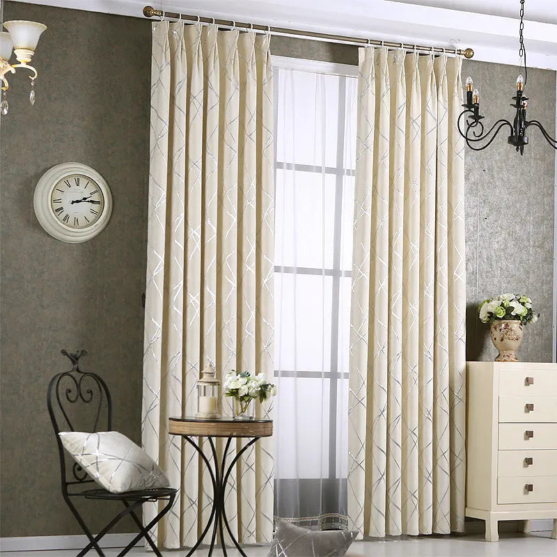 Modern chenille blackout curtain in neutral colour with jacquard weave texture