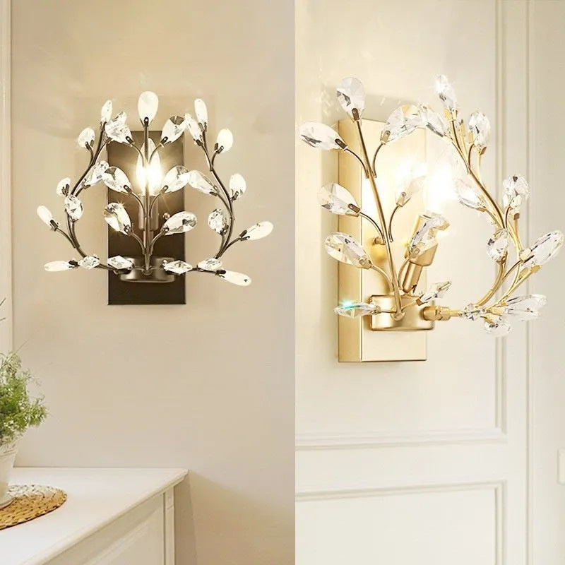 Crystal wall lamp with black finish, mounted on wall, diameter 33 cm height 29 cm, American style