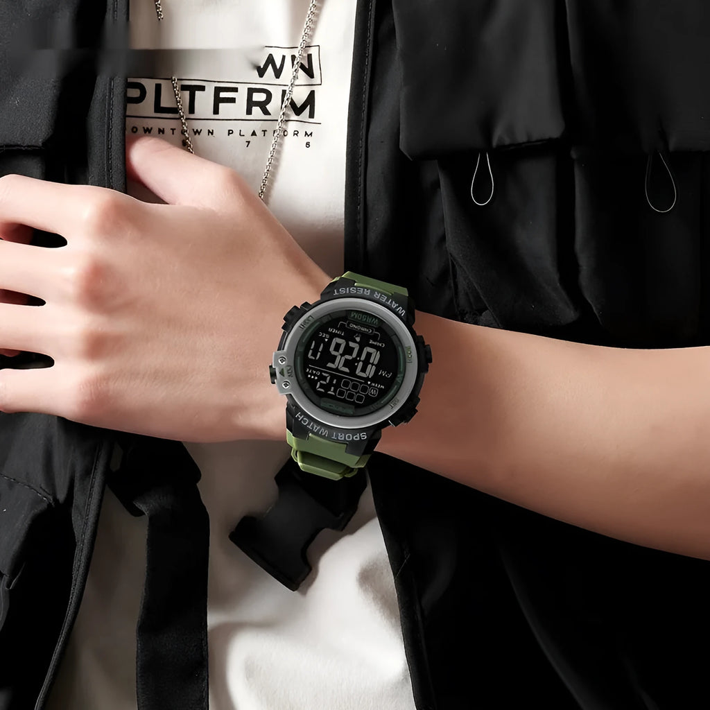Multifunctional luminous men's watch in black and blue with versatile casual sport style