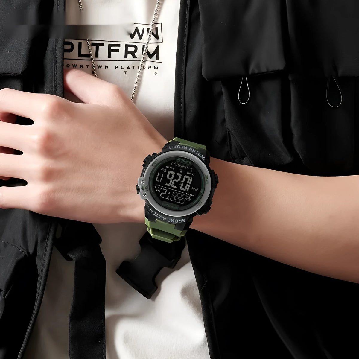 Multifunctional luminous men's watch in black and blue with versatile casual sport style