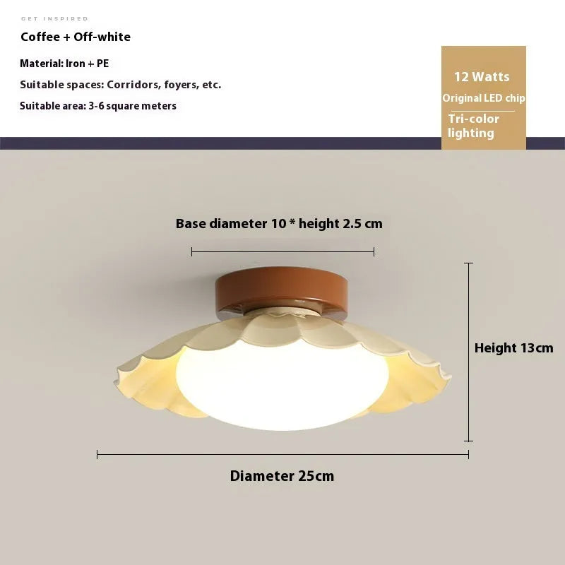 Mid-ancient silent balcony LED ceiling light round 25cm in beige colour with iron frame and acrylic shade