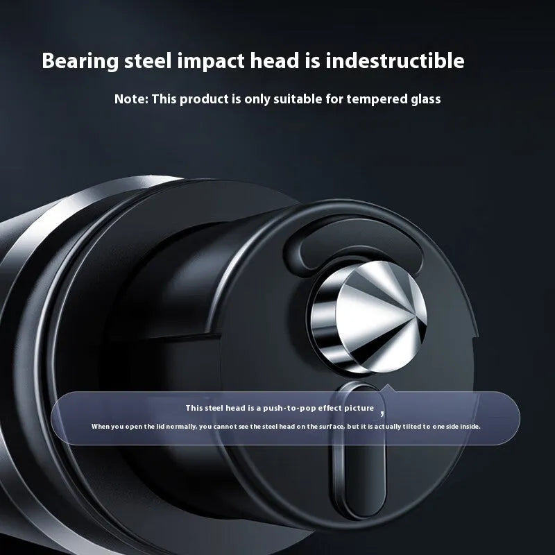 Gun grey aluminium safety hammer with window breaker and seatbelt cutter on 3M rubber mount