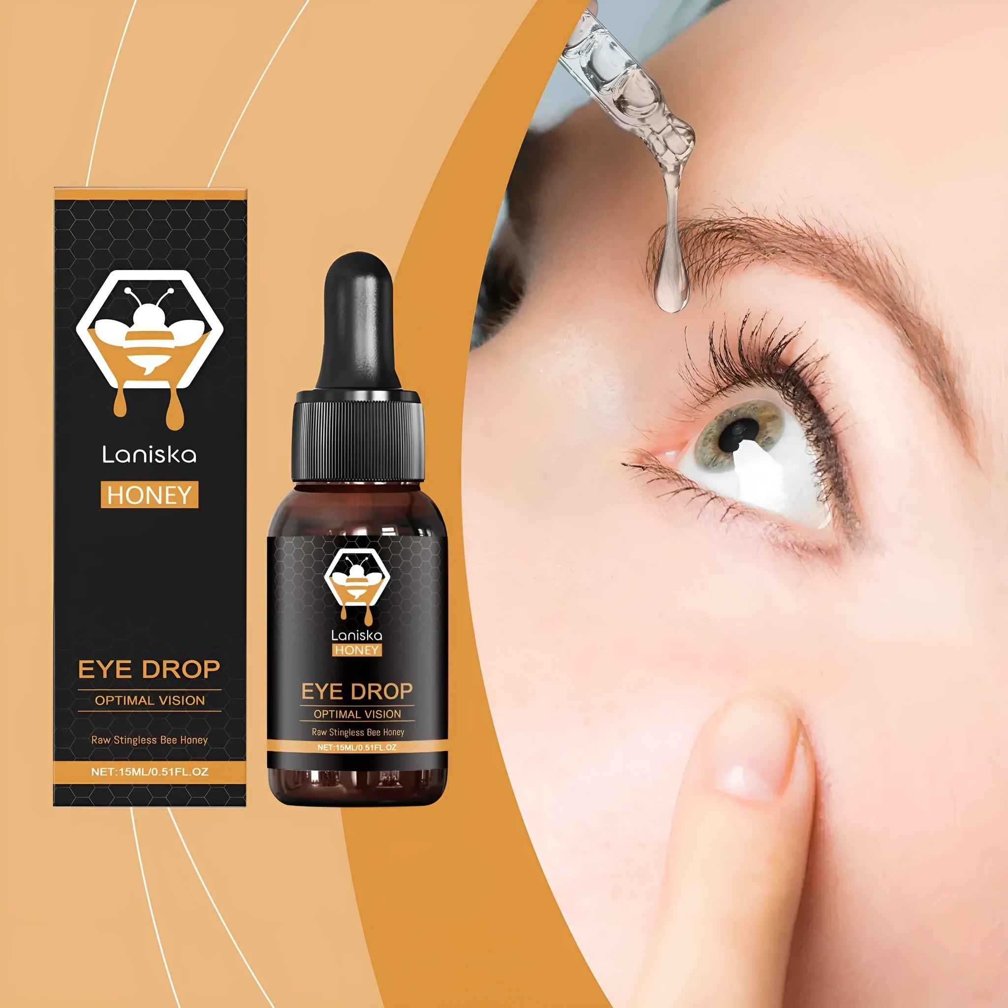 15ml bottle of honey eye drops for relief of eye fatigue and dryness