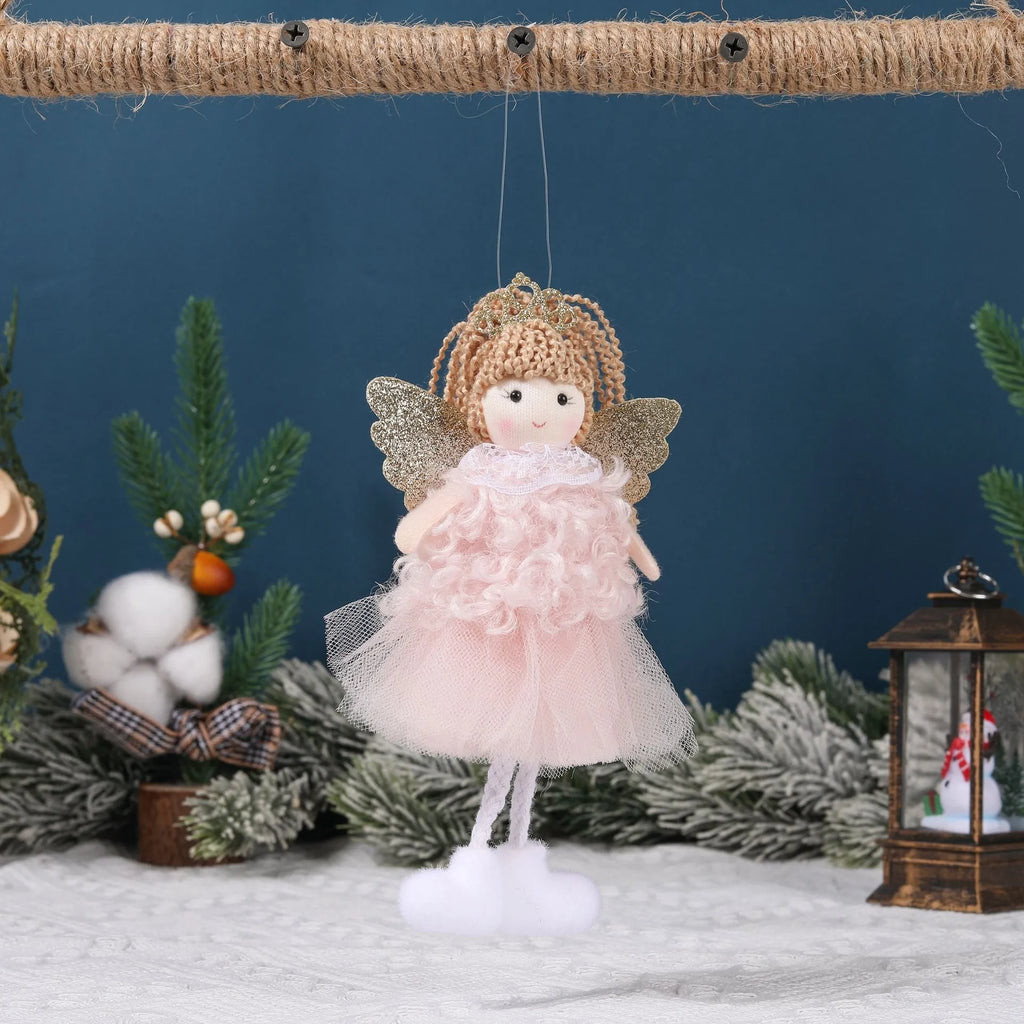 Christmas angel fabric pendant hair accessory for girls' high ponytails in white, pink, or khaki style