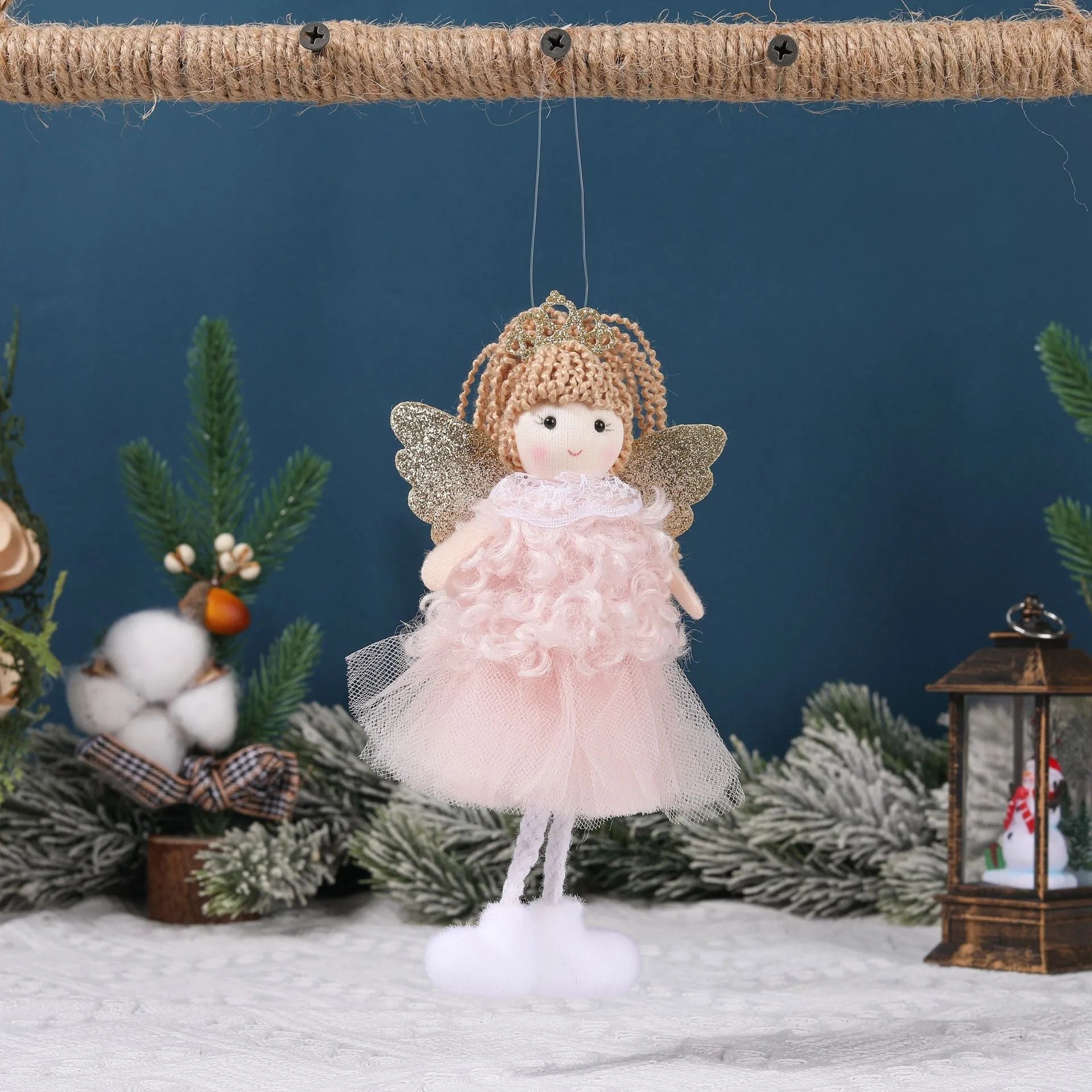 Christmas angel fabric pendant hair accessory for girls' high ponytails in white, pink, or khaki style
