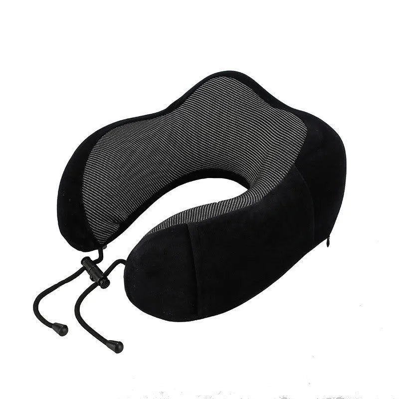 Memory foam U-shape travel neck pillow in light gray with magnetic closure, 30x25x15cm