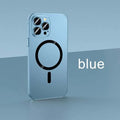 Aluminium alloy frame magnetic protective phone case for iPhone, shown in dark purple colour with nickel piece.