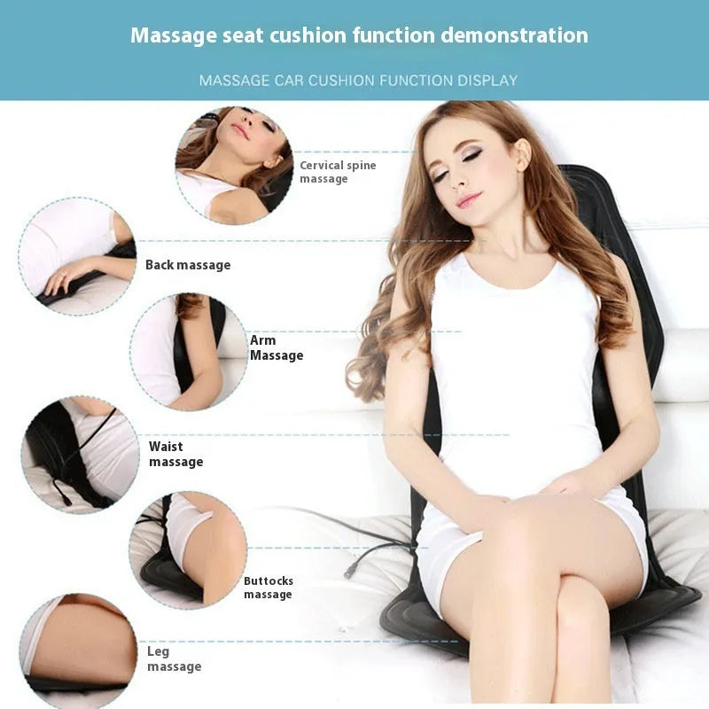Black heating massage mat seat cushion with infrared physiotherapy and variable speed control