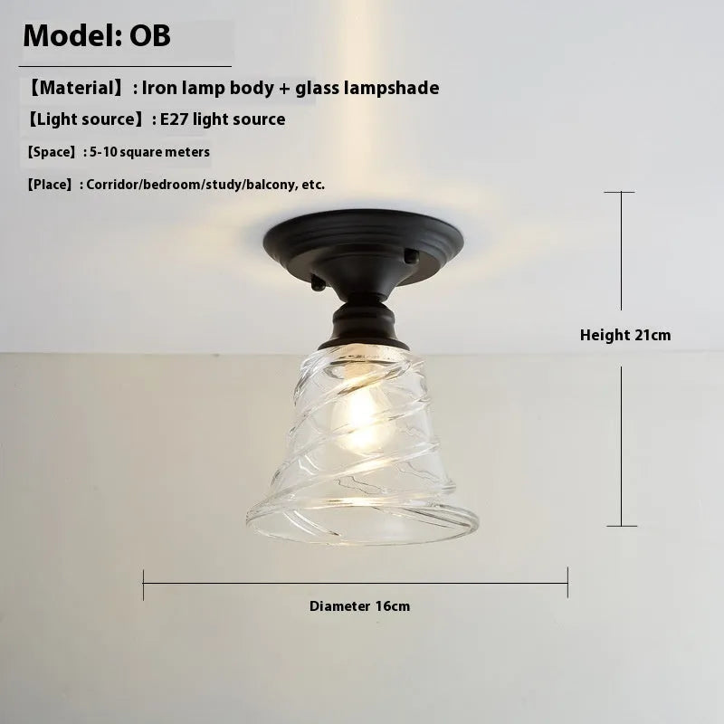 American retro single-head lamp with glass cover for hallway and balcony lighting