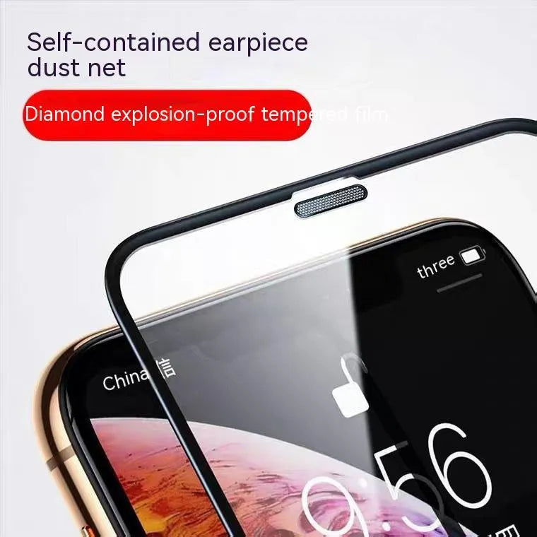 Full-cover tempered glass screen protector with dustproof net for iPhone, anti-peeping variant