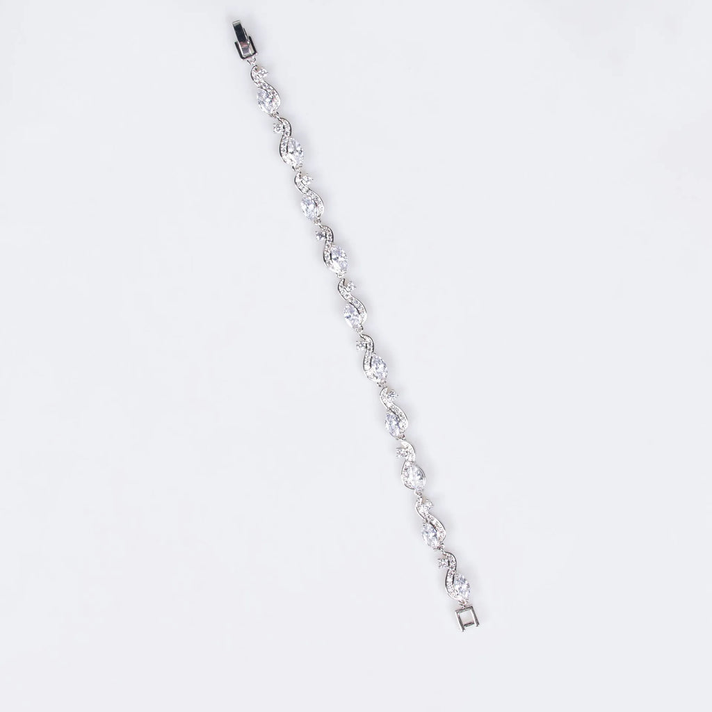 Zircon line bracelet for women, copper geometric shape, inlaid zircon, blue colour option