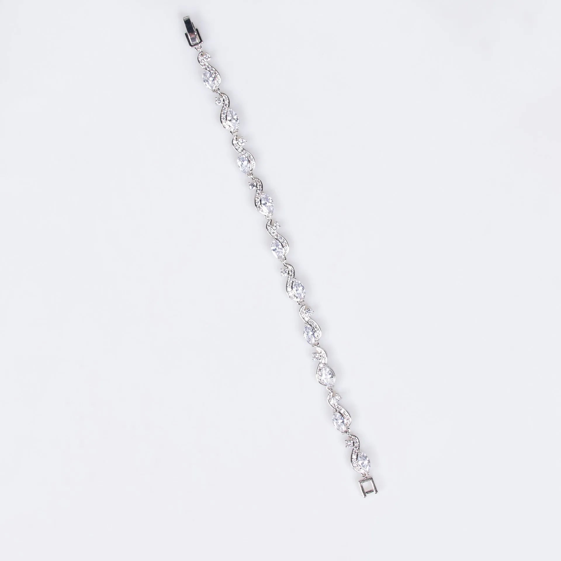 Zircon line bracelet for women, copper geometric shape, inlaid zircon, blue colour option