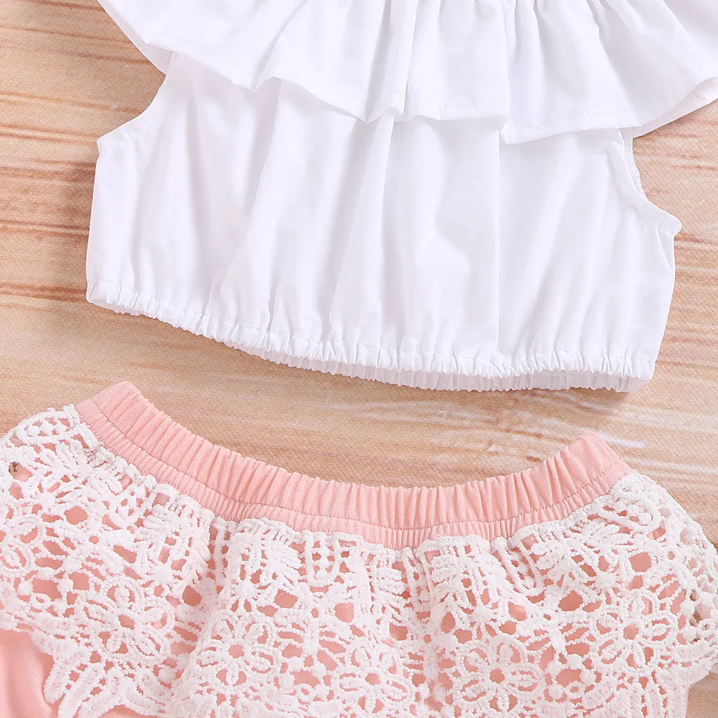 Solid white cotton children's summer suit with vest, shorts, and bow tie for boys, loose fit