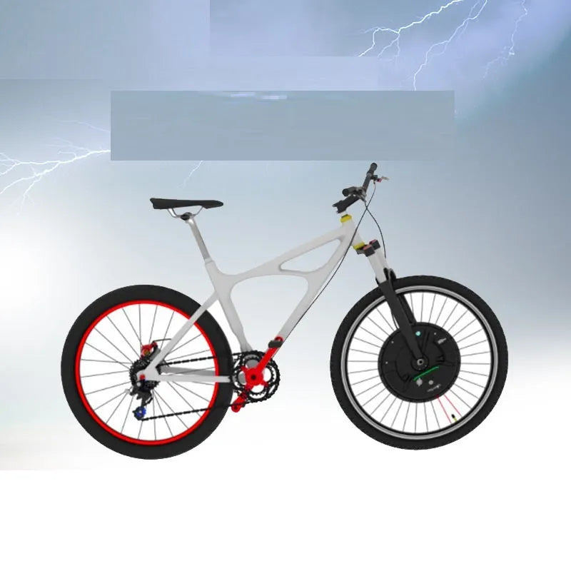 Black alloy hub motor wheel for electric bicycle conversion to mountain bike