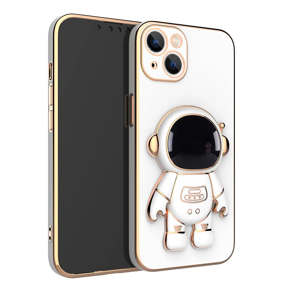 3D astronaut TPU phone case with electroplated finish for iPhone in light cyan