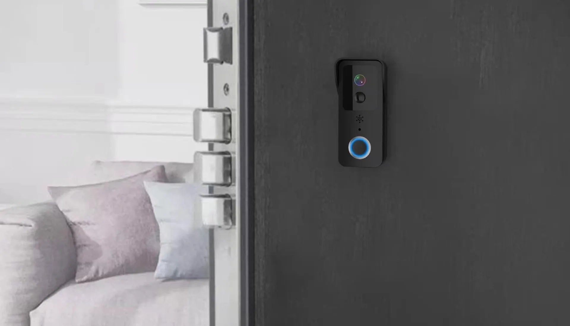 Black and white smart waterproof visual doorbell with remote intercom on a wall