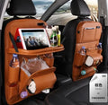 PU leather car seat back hanging organiser with pockets and built-in waste bin in multiple colour options.